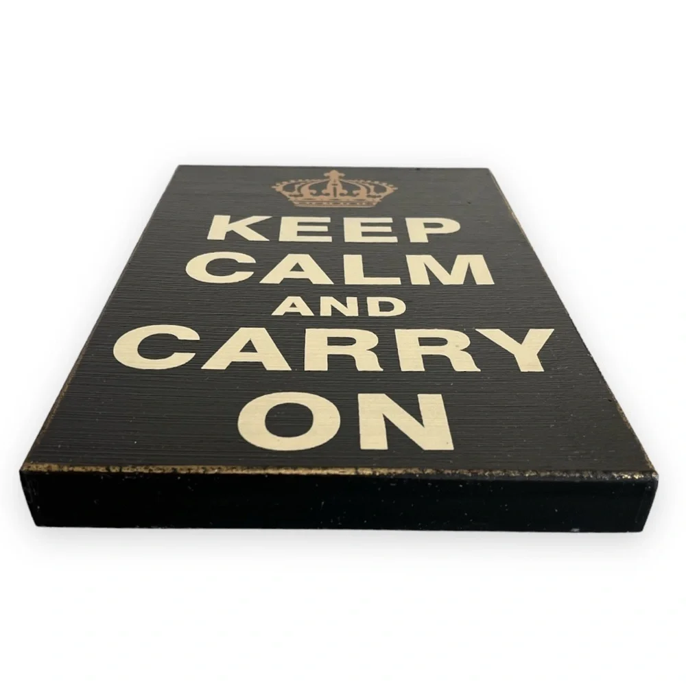 Black Wood Sign Keep Calm And Carry On Gold‎ Crown Office Decor Shabby Chic